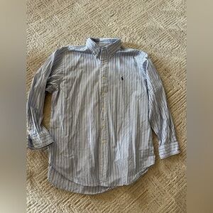 Ralph Lauren Men's White and Blue Striped Button Down Shirt